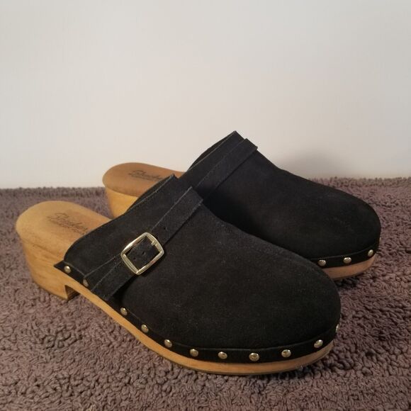Skechers Women's 10 Black Leather, Wooden , Gold Tone Studded/Buckle Mule...‎ - Picture 1 of 11